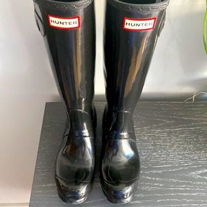 Patent black Hunter Original Tall’Rain Boot, size 6.5